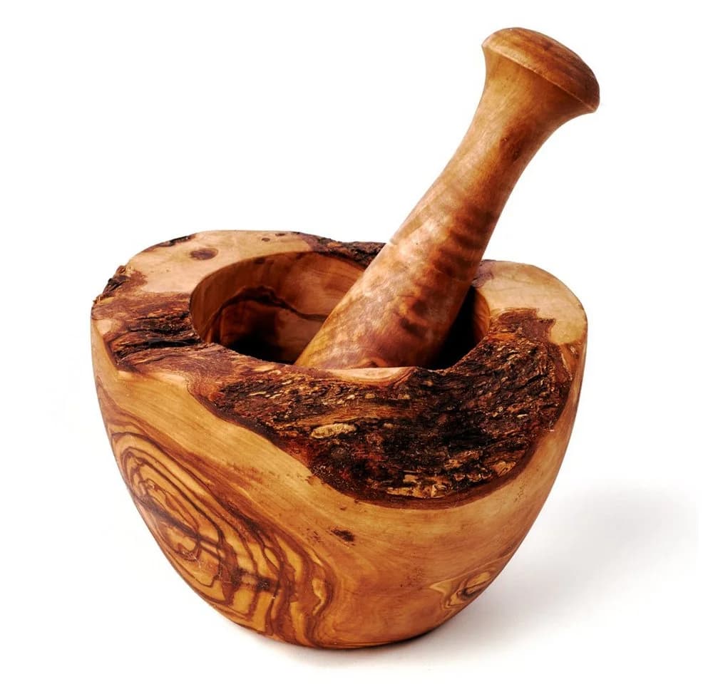 dasOlivenholzbrett Mörser und Stößel aus Olivenholz in Naturoptik - Bild 3