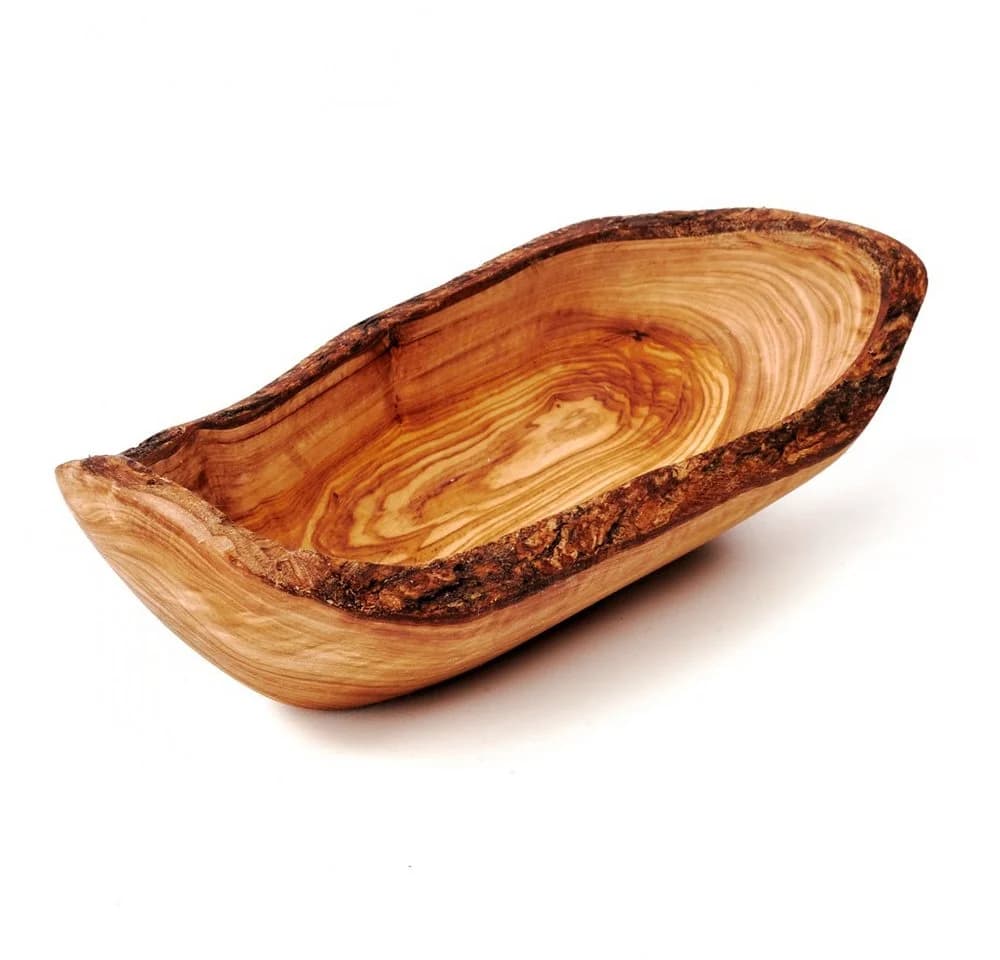 dasOlivenholzbrett Baguetteschale aus Olivenholz mit Naturrand