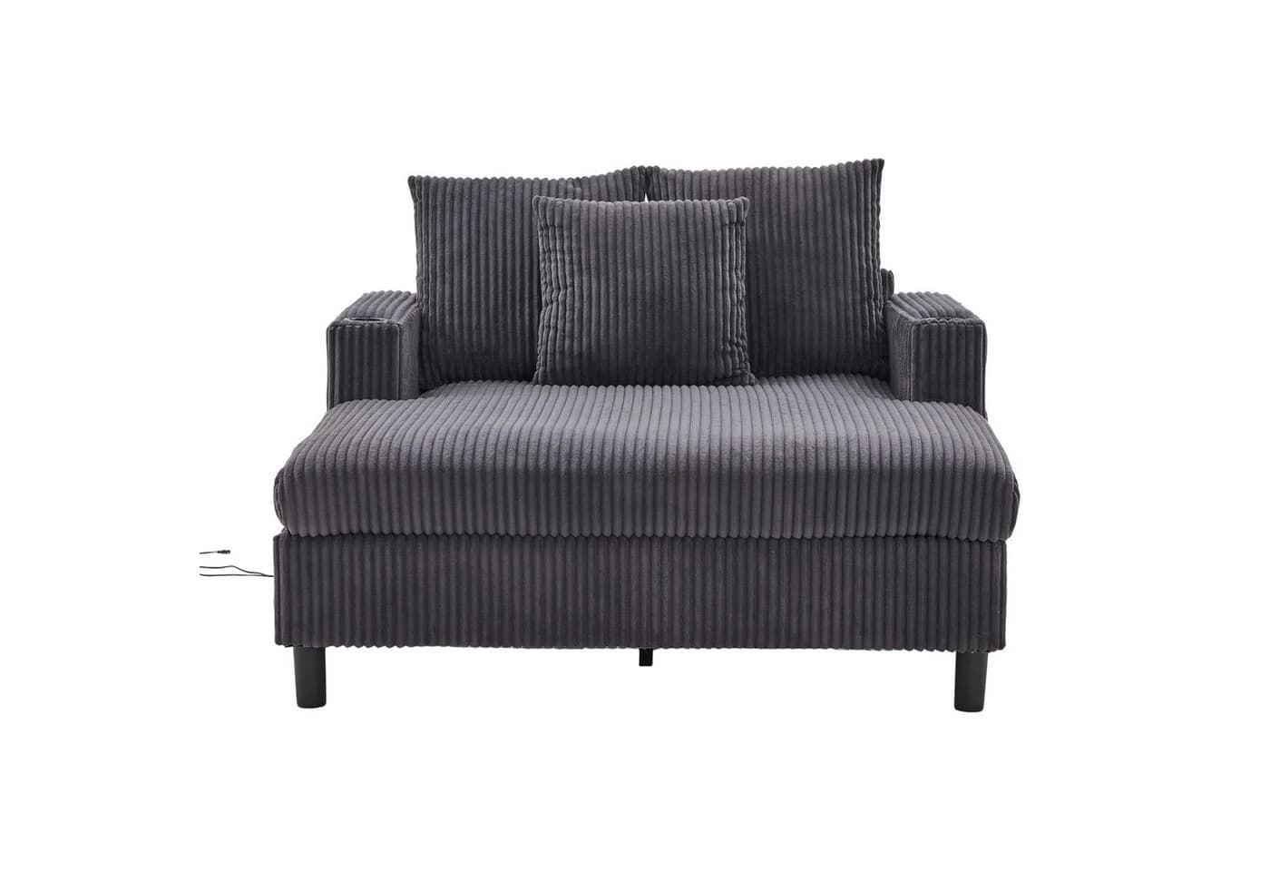 LVHOM Polsterliege XXL Relaxsessel Grau mit LED-Licht & Ladestation