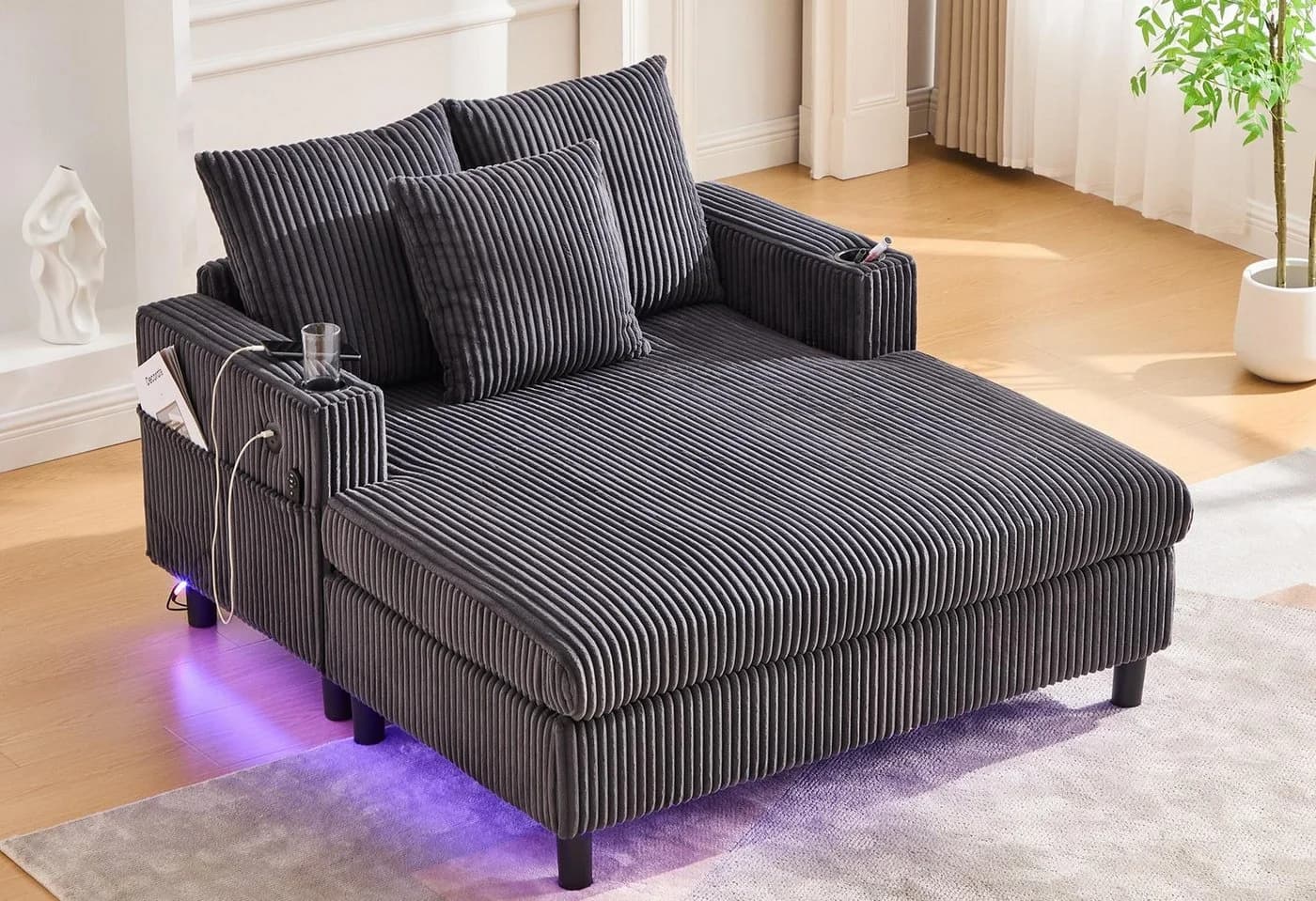 LVHOM Polsterliege XXL Relaxsessel Grau mit LED-Licht & Ladestation - Bild 2