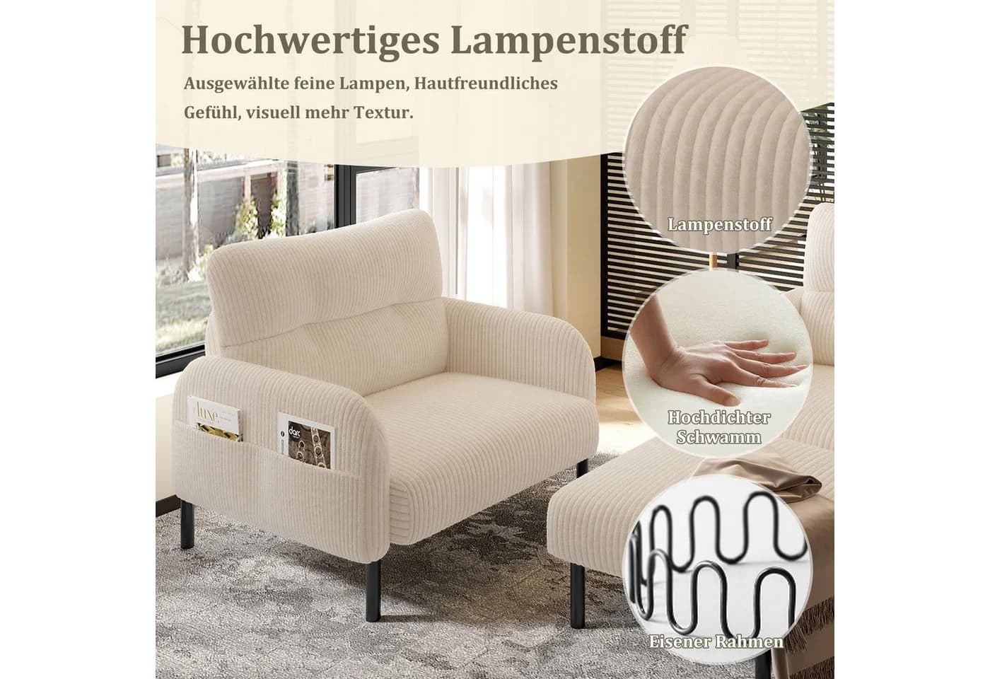 LVHOM Sofa Polstergarnitur, Sicher, Komfortabel & Multifunktional für Familien, Sessel, Modular Kombinierbar - Bild 4