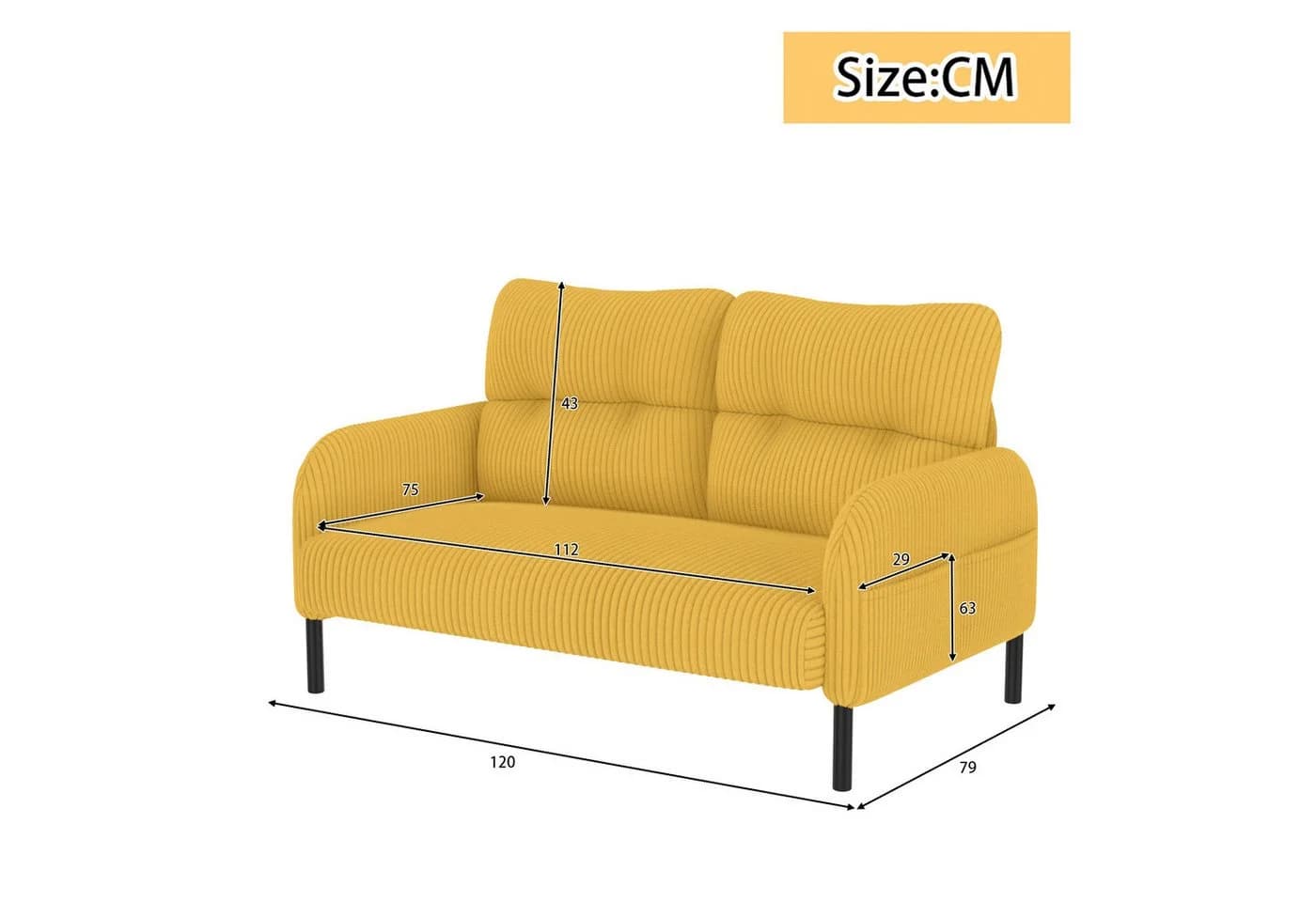 LVHOM Sofa Polstergarnitur Gelb Modular mit Seitentaschen - Bild 3
