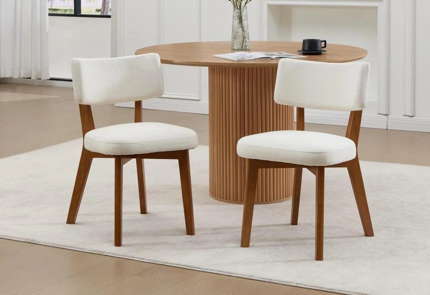 LVHOM Esszimmerstuhl 2er-Set Massivholz Eiche Beige Sackleinen - Bild 2