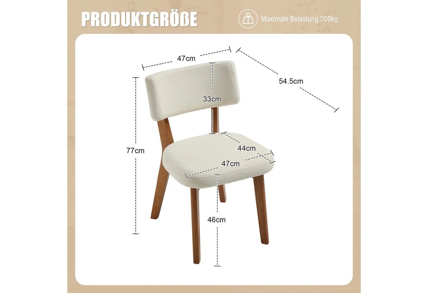 LVHOM Esszimmerstuhl 2er-Set Massivholz Eiche Beige Sackleinen - Bild 3