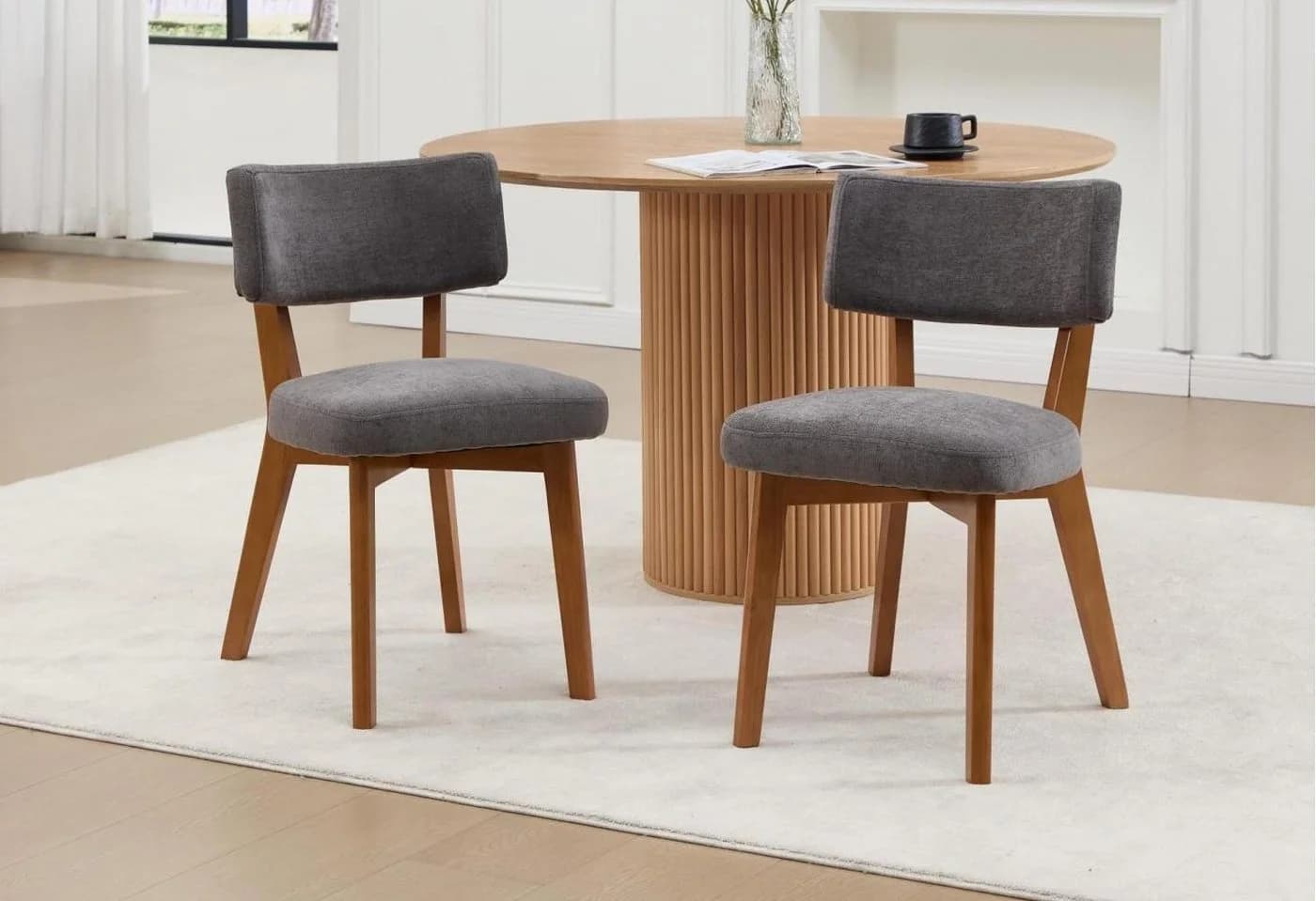 LVHOM Esszimmerstuhl Massivholz Leinenstoff 2er-Set Mid-Century - Bild 2