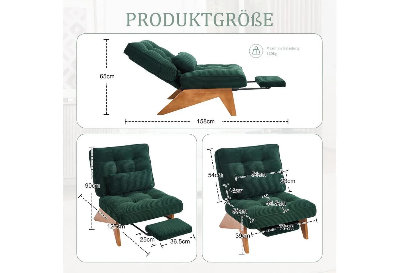 LVHOM Relaxsessel Verstellbarer Loungesessel mit Fußstütze & Lendenkissen - Bild 3