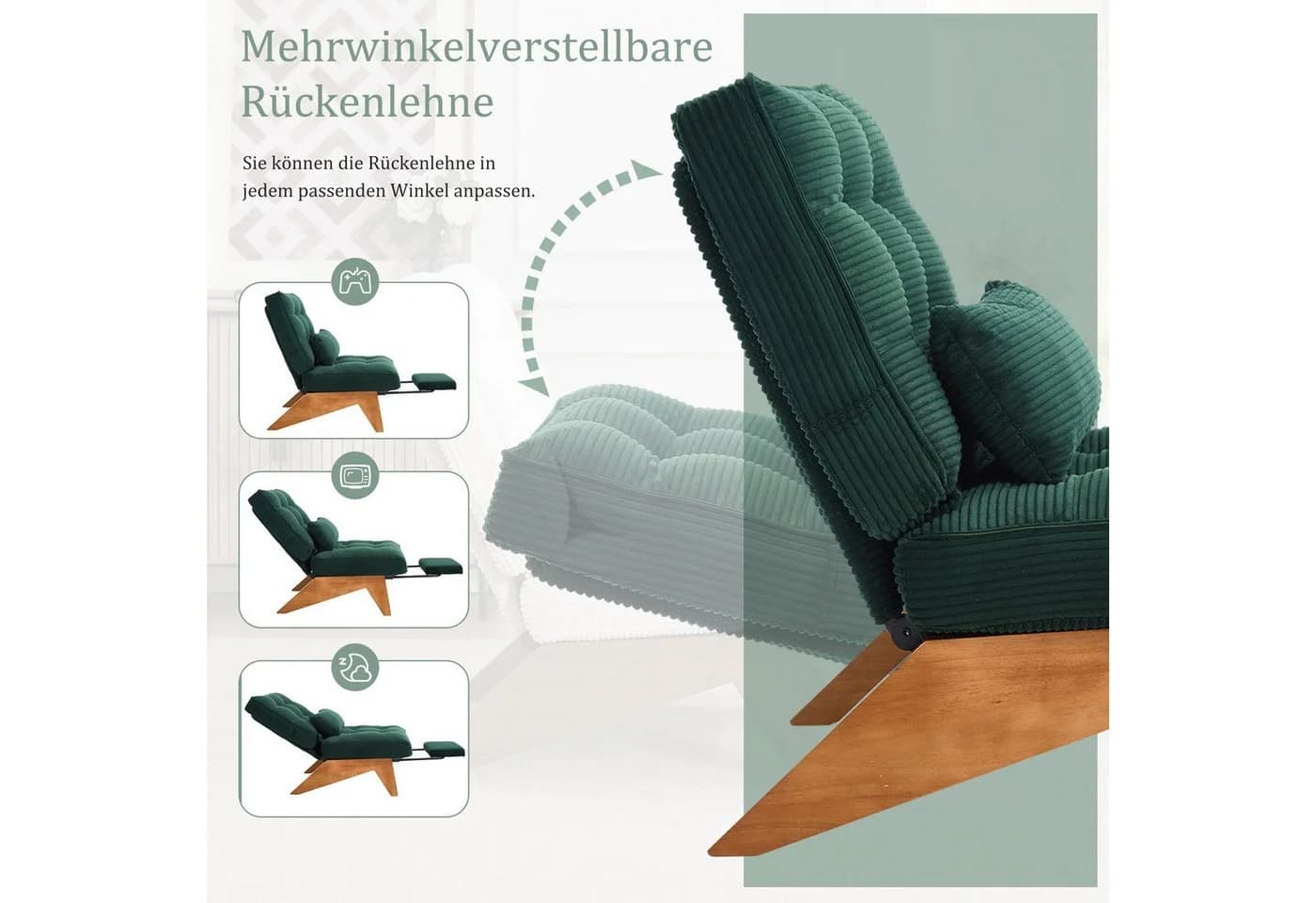 LVHOM Relaxsessel Verstellbarer Loungesessel mit Fußstütze & Lendenkissen - Bild 4