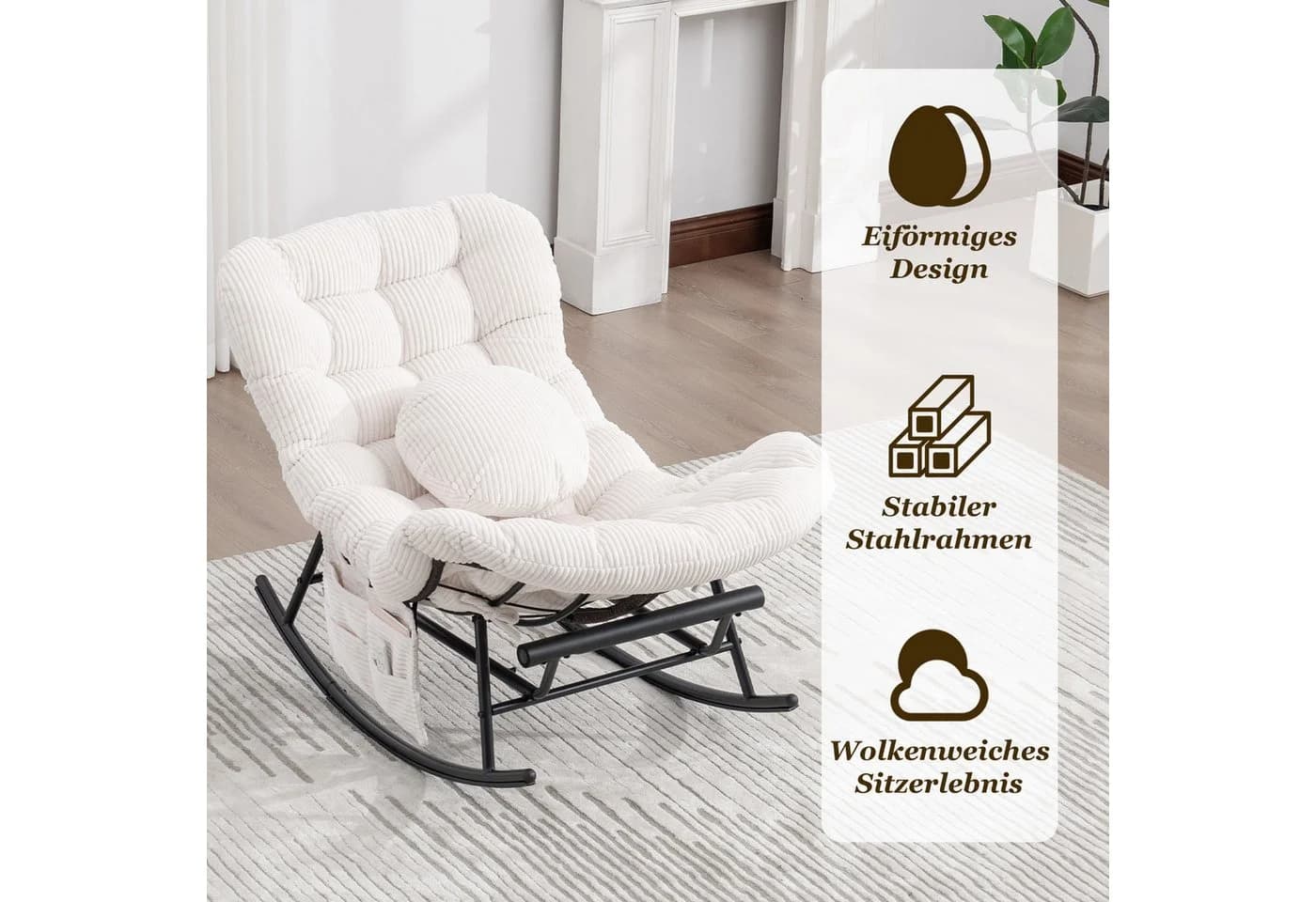 LVHOM Schaukelstuhl mit ausziehbarer Fußstütze, gepolstertem Kissen, Metallgestell, ergonomisches Design - Bild 5