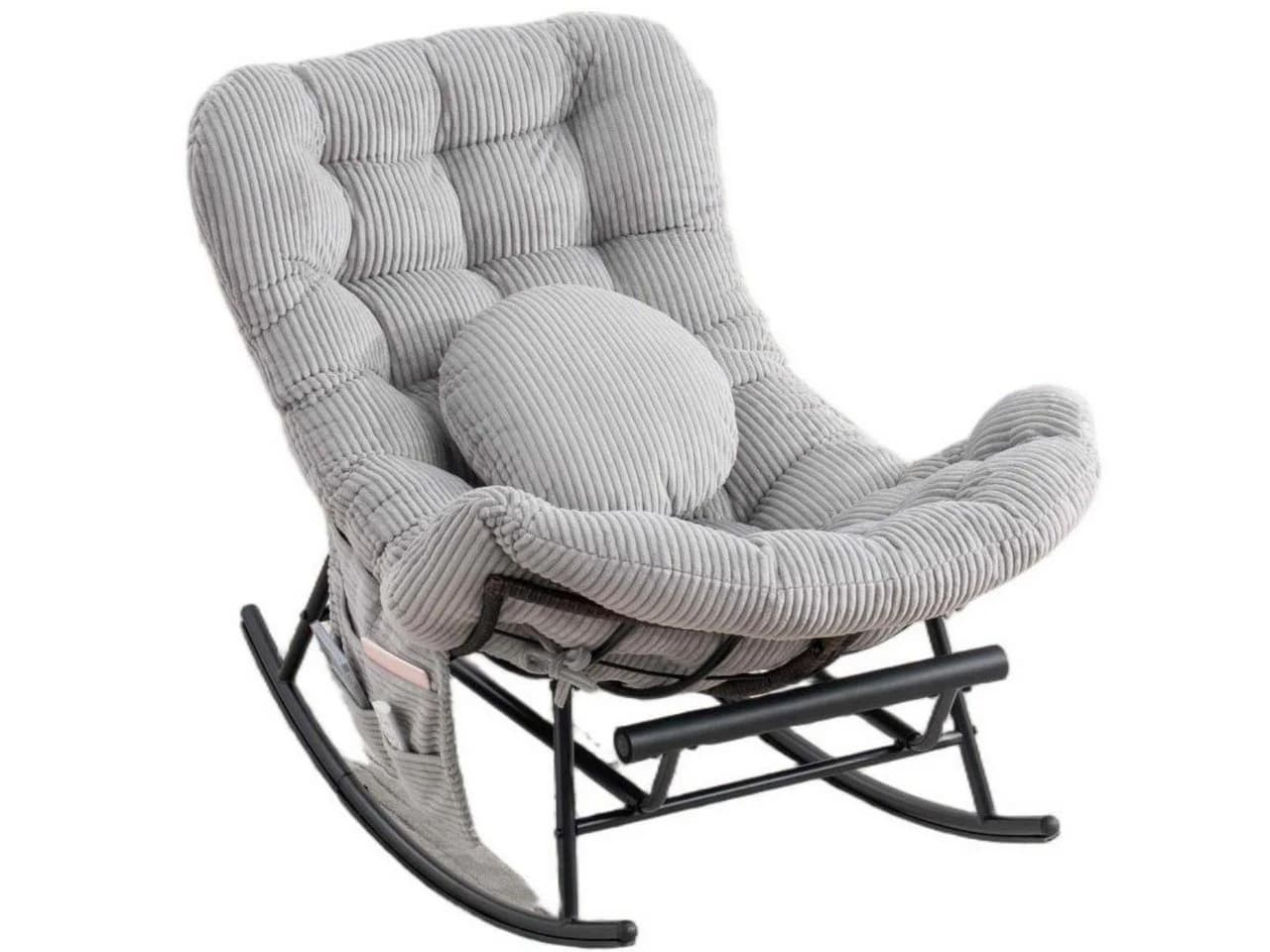 LVHOM Schaukelstuhl mit ausziehbarer Fußstütze, gepolstertem Kissen, Metallgestell, Monddesign, Seitentaschen, ergonomisch - Bild 2