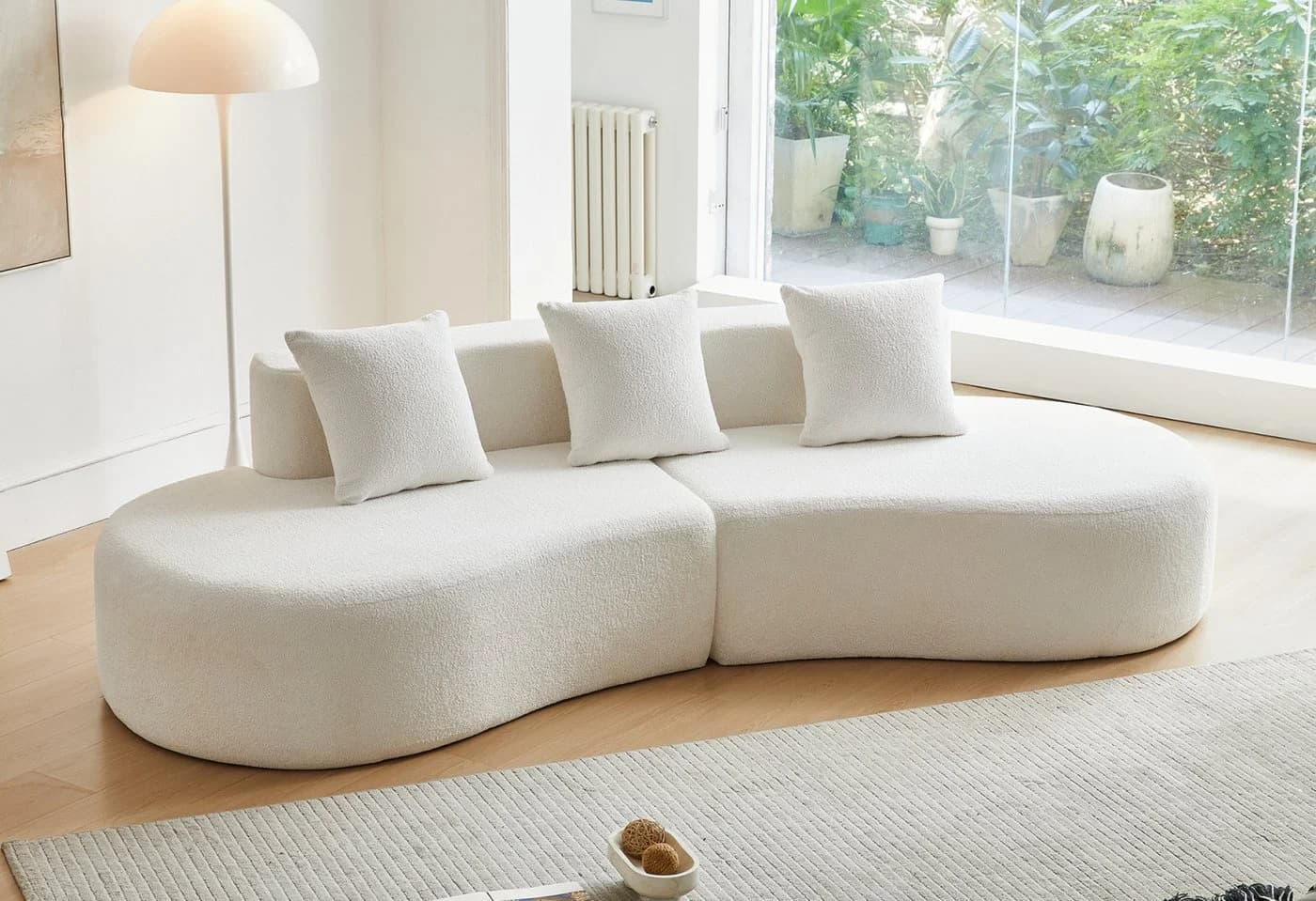LVHOM Loungesofa 3-Sitzer Samt Weiß Geschwungenes Design - Bild 2