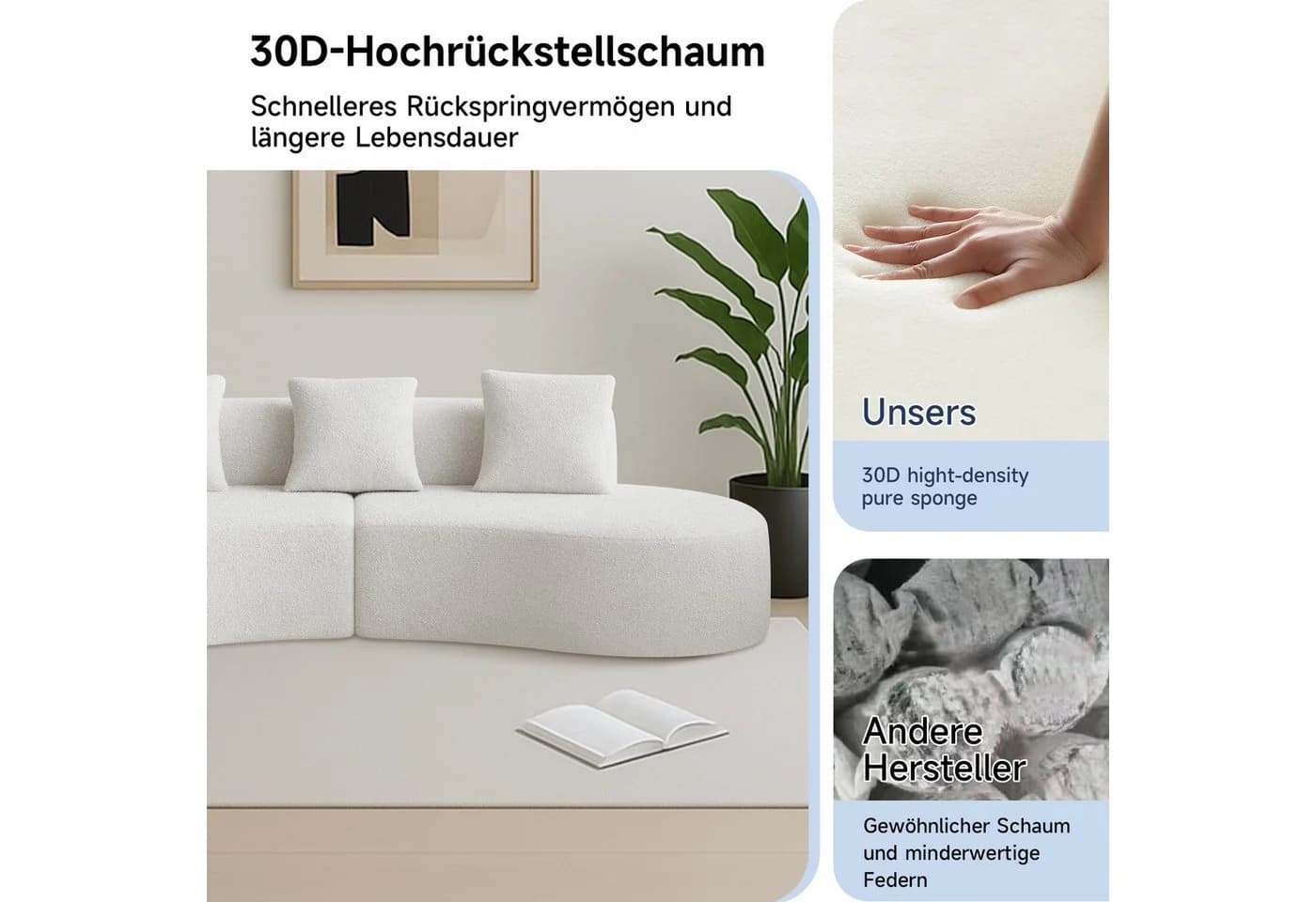 LVHOM Loungesofa 3-Sitzer Samt Weiß Geschwungenes Design - Bild 4