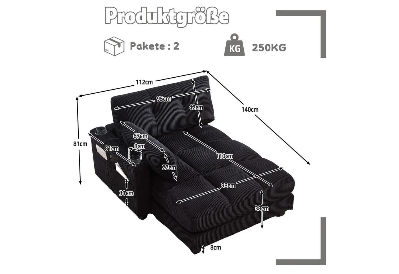 LVHOM Polsterliege Ottomane USB-Ladeanschlüsse - Bild 3