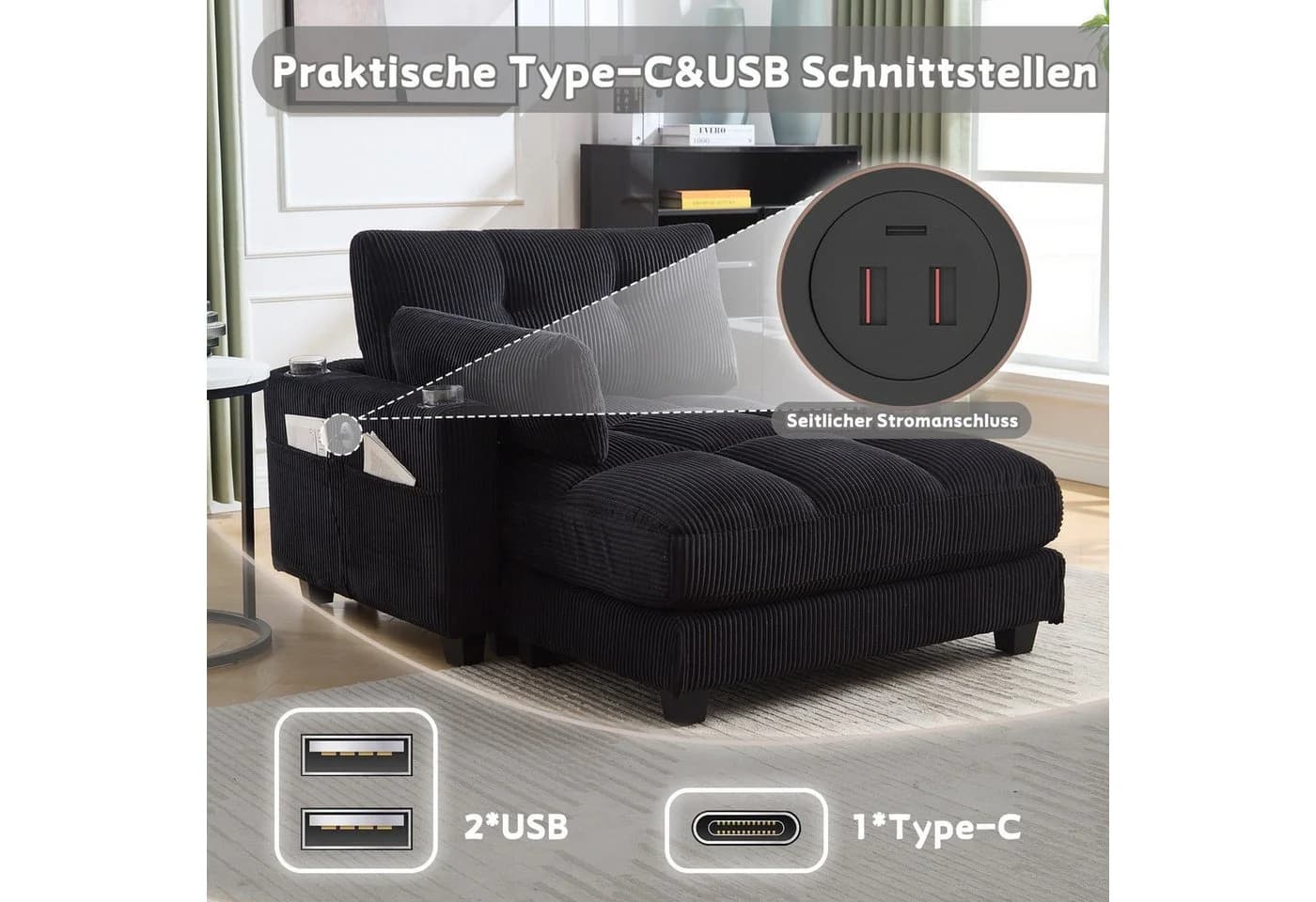 LVHOM Polsterliege Ottomane USB-Ladeanschlüsse - Bild 5