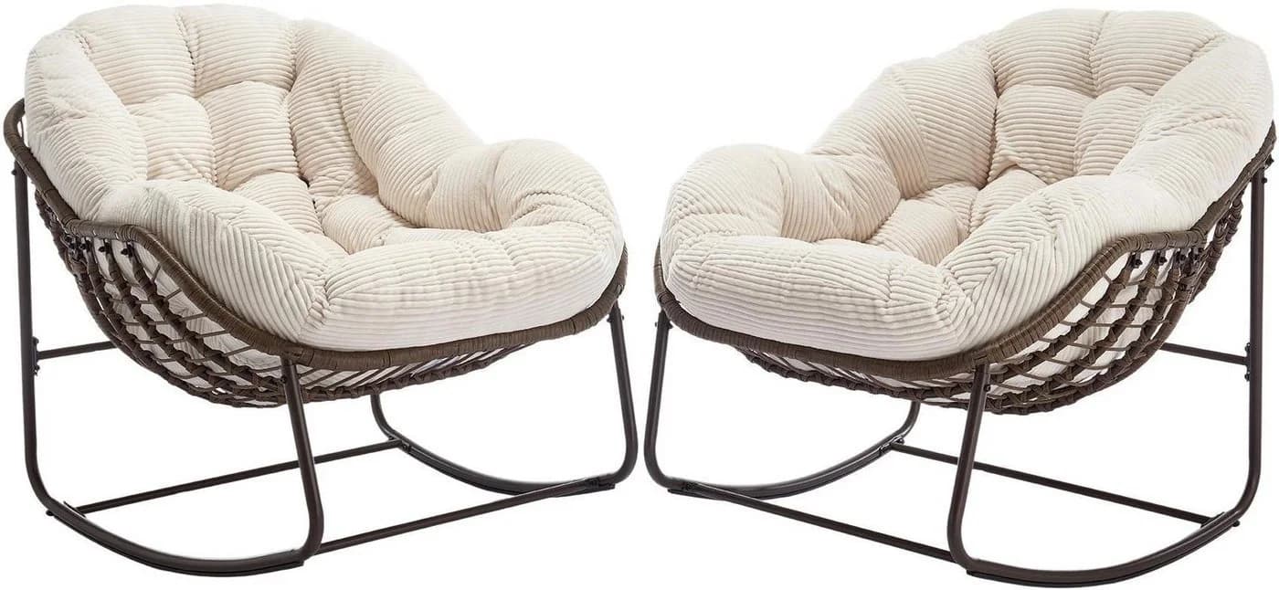 LVHOM Schaukelstuhl Rattan Stahlrahmen Lounge Sessel - Bild 2
