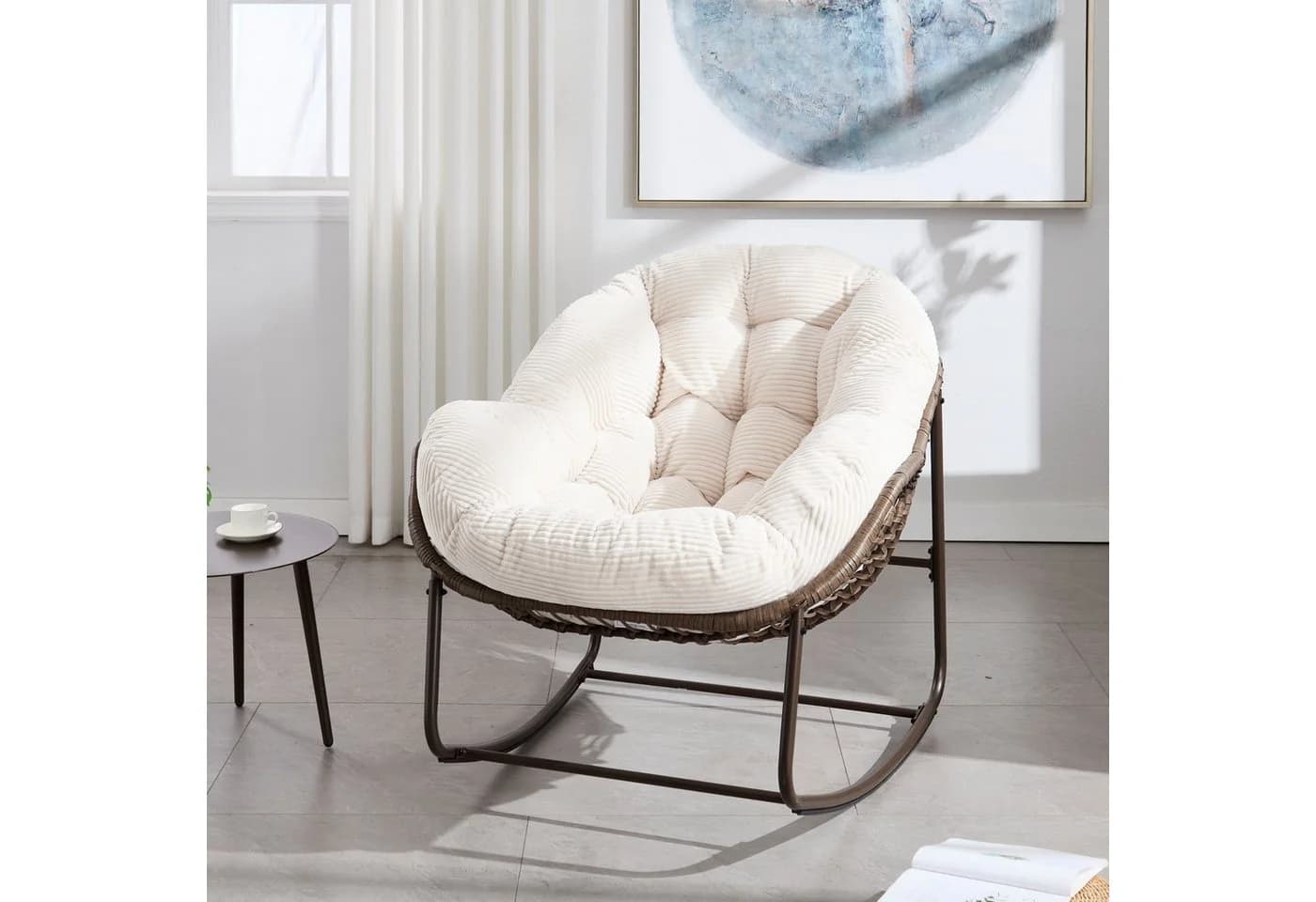 LVHOM Schaukelstuhl Rattan Stahlrahmen Lounge Sessel - Bild 4