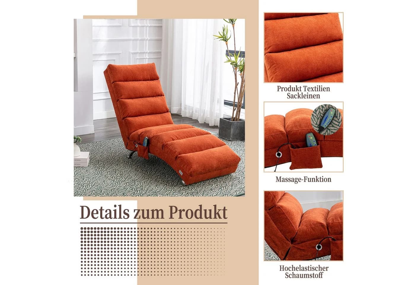 LVHOM Relaxsessel Sackleinen Massage-Liege INDOOR PREMIUM mit Massagefunktion - Bild 4