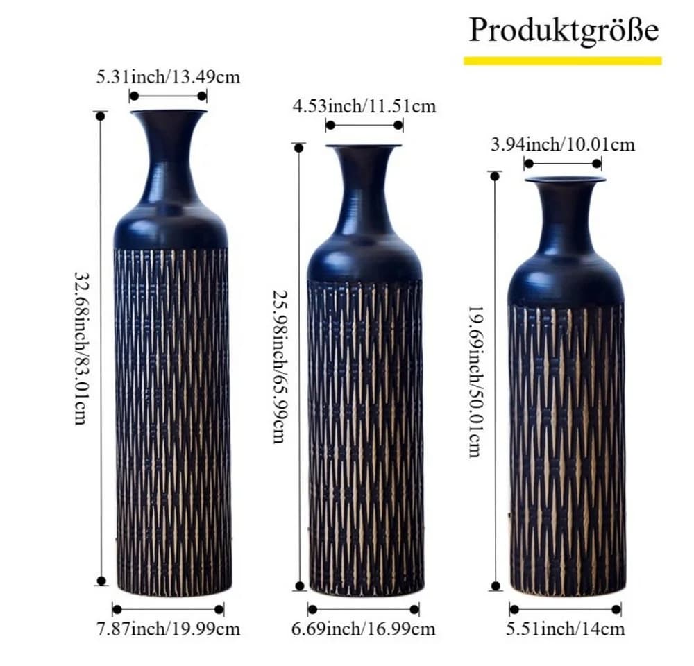 LVHOM Dekovase Bodenvase, Tischvase, 3 tlg. Geometrisches Metall-Vasen-Set, Schwarz - Bild 3