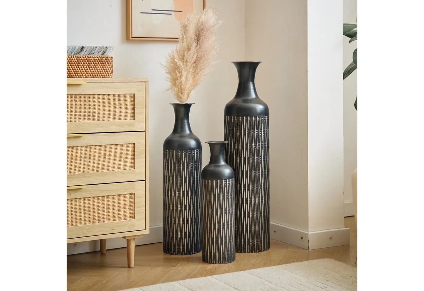 LVHOM Dekovase Bodenvase, Tischvase, 3 tlg. Geometrisches Metall-Vasen-Set, Schwarz - Bild 5