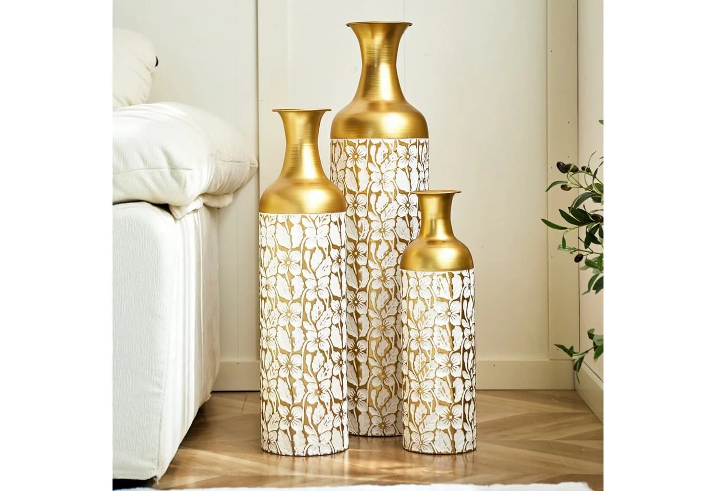 LVHOM Dekovase Bodenvase 3-tlg. Metall-Vasen-Set Gold - Bild 2