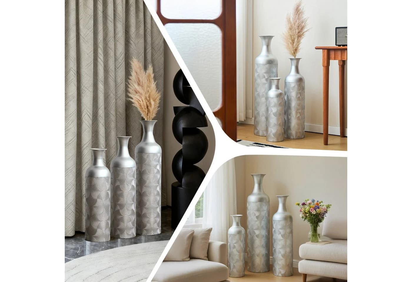 LVHOM Dekovase Metall-Vasen-Set Silber 3-tlg. Geometrisches Design - Bild 4