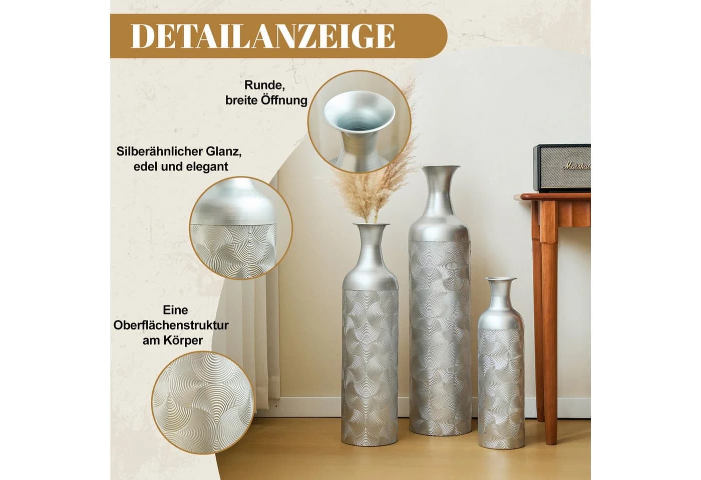 LVHOM Dekovase Metall-Vasen-Set Silber 3-tlg. Geometrisches Design - Bild 5