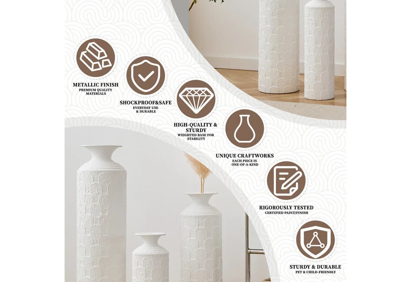 LVHOM Dekovase Bodenvase 3 tlg. Weiß Geometrisches Metall-Set - Bild 5