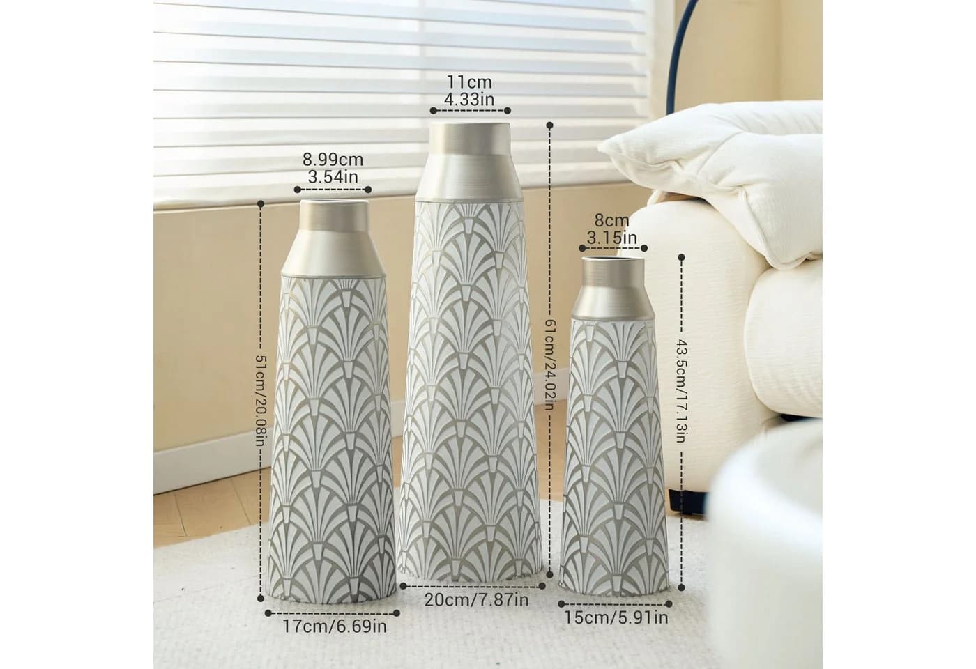 LVHOM 3-teiliges Geometrisches Metall-Vasen-Set Silber Trapez - Bild 3