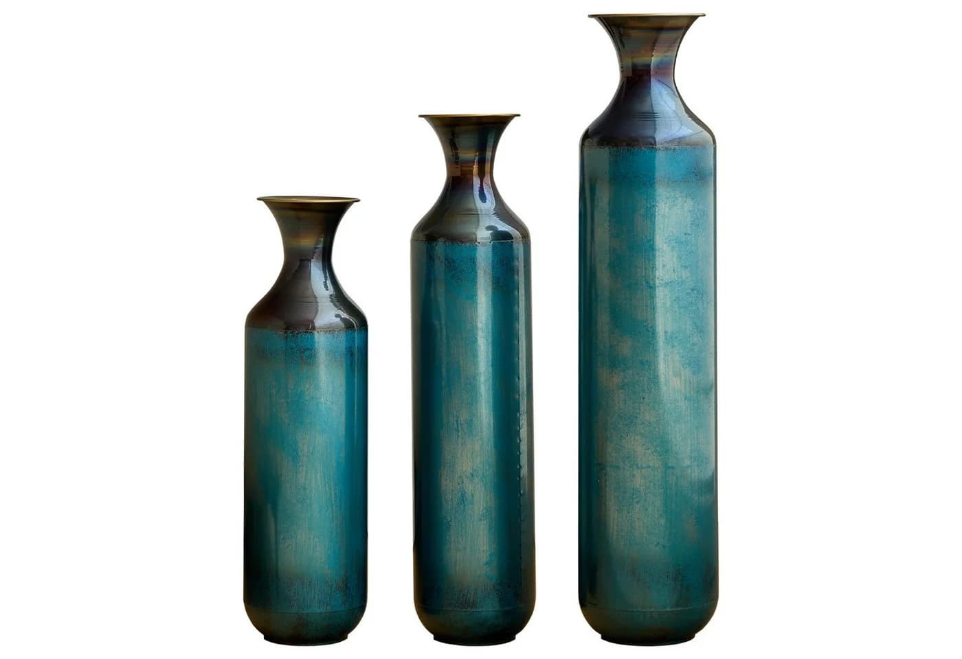 LVHOM 3-teiliges Geometrisches Metall-Vasen-Set Blau