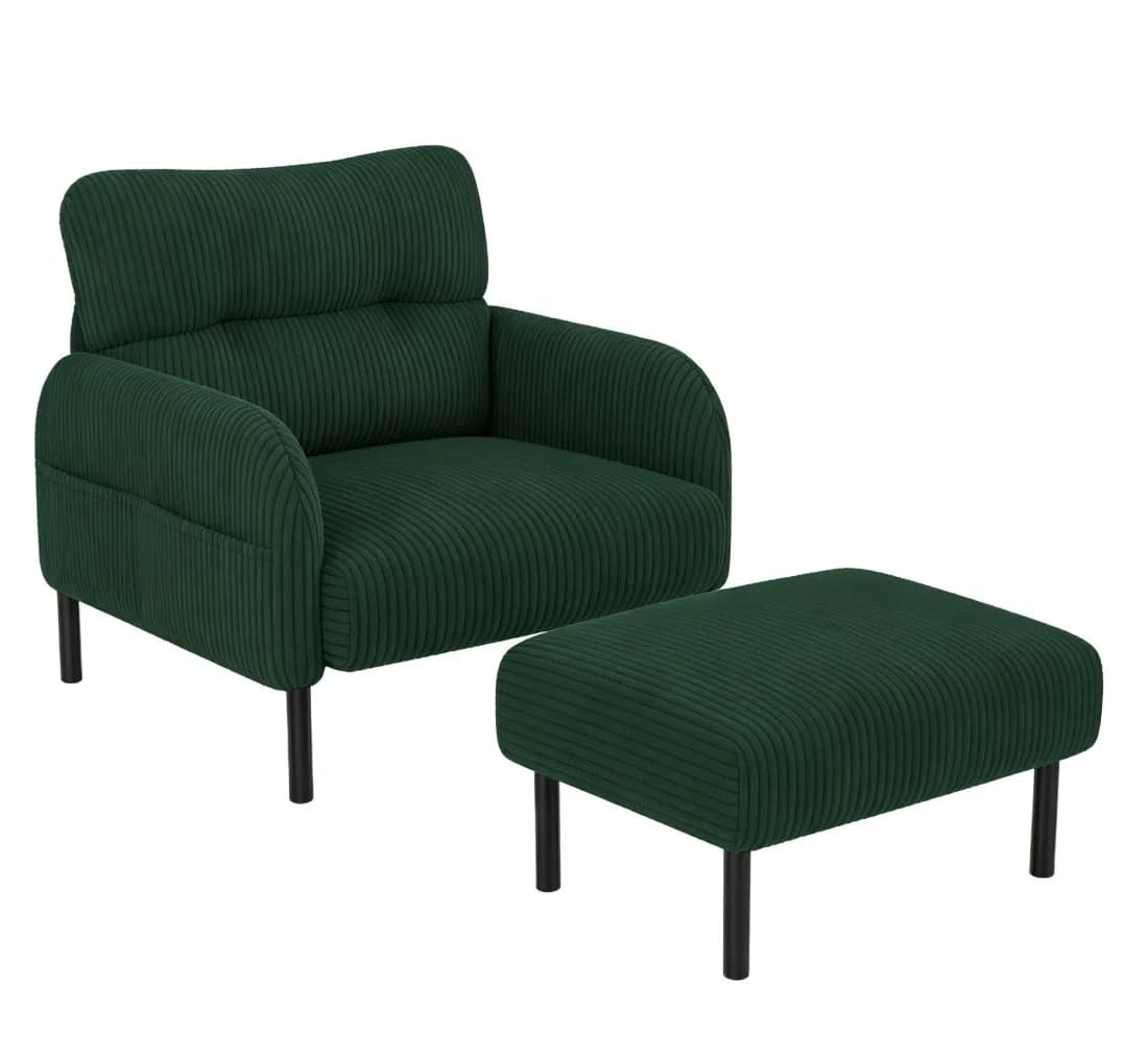 LVHOM Sofa Polstergarnitur Grün Cord Stoff mit Seitentaschen