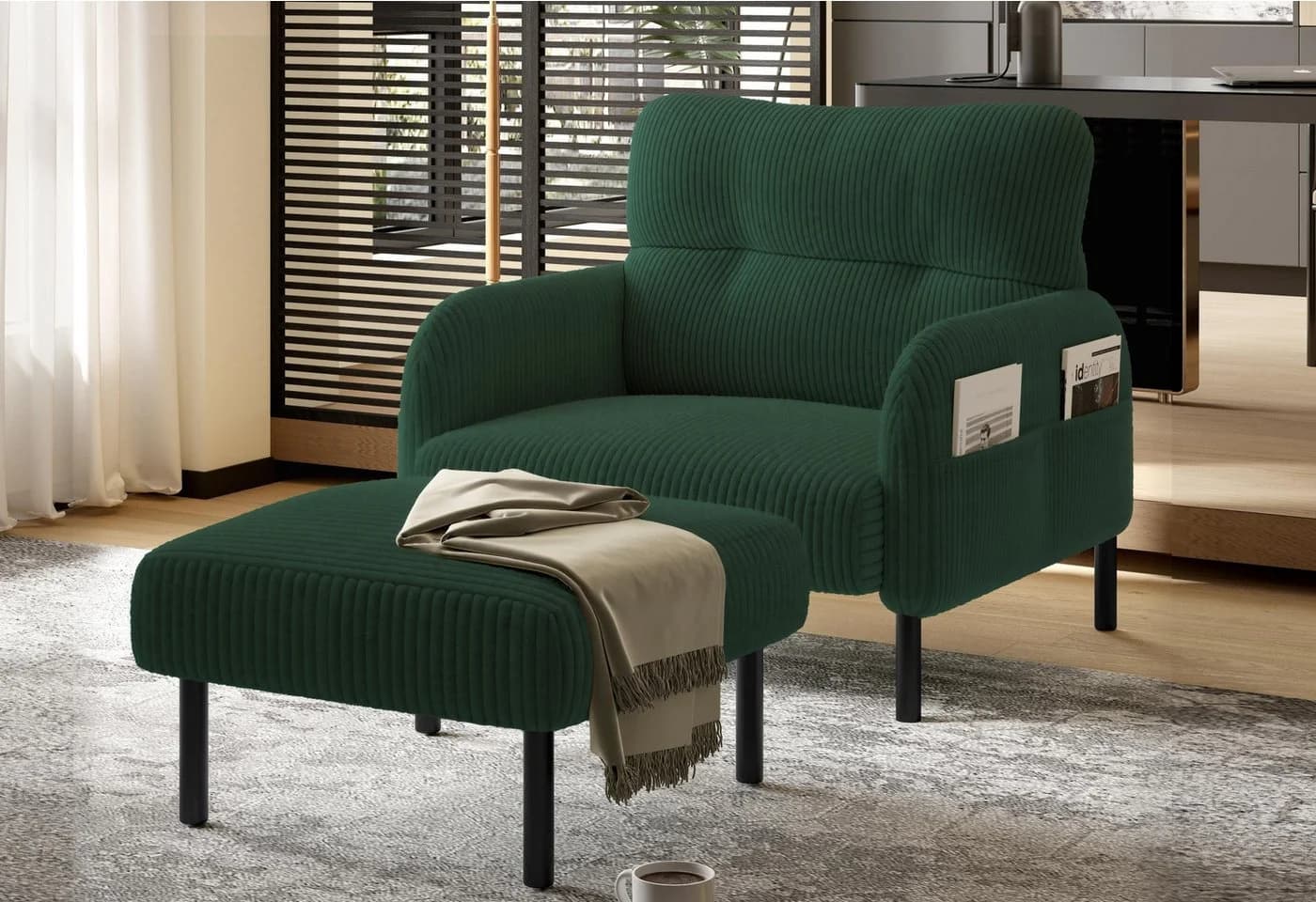 LVHOM Sofa Polstergarnitur Grün Cord Stoff mit Seitentaschen - Bild 2