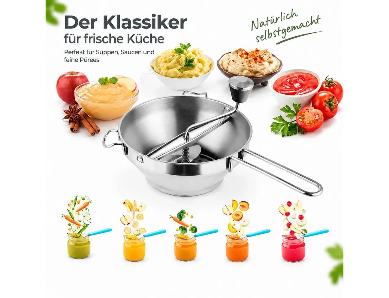 MC Star Passiermühle Edelstahl mit 3 Siebeinsätzen Silber - Bild 2