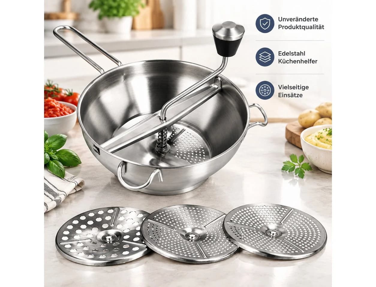 MC Star Passiermühle Edelstahl mit 3 Siebeinsätzen Silber - Bild 5