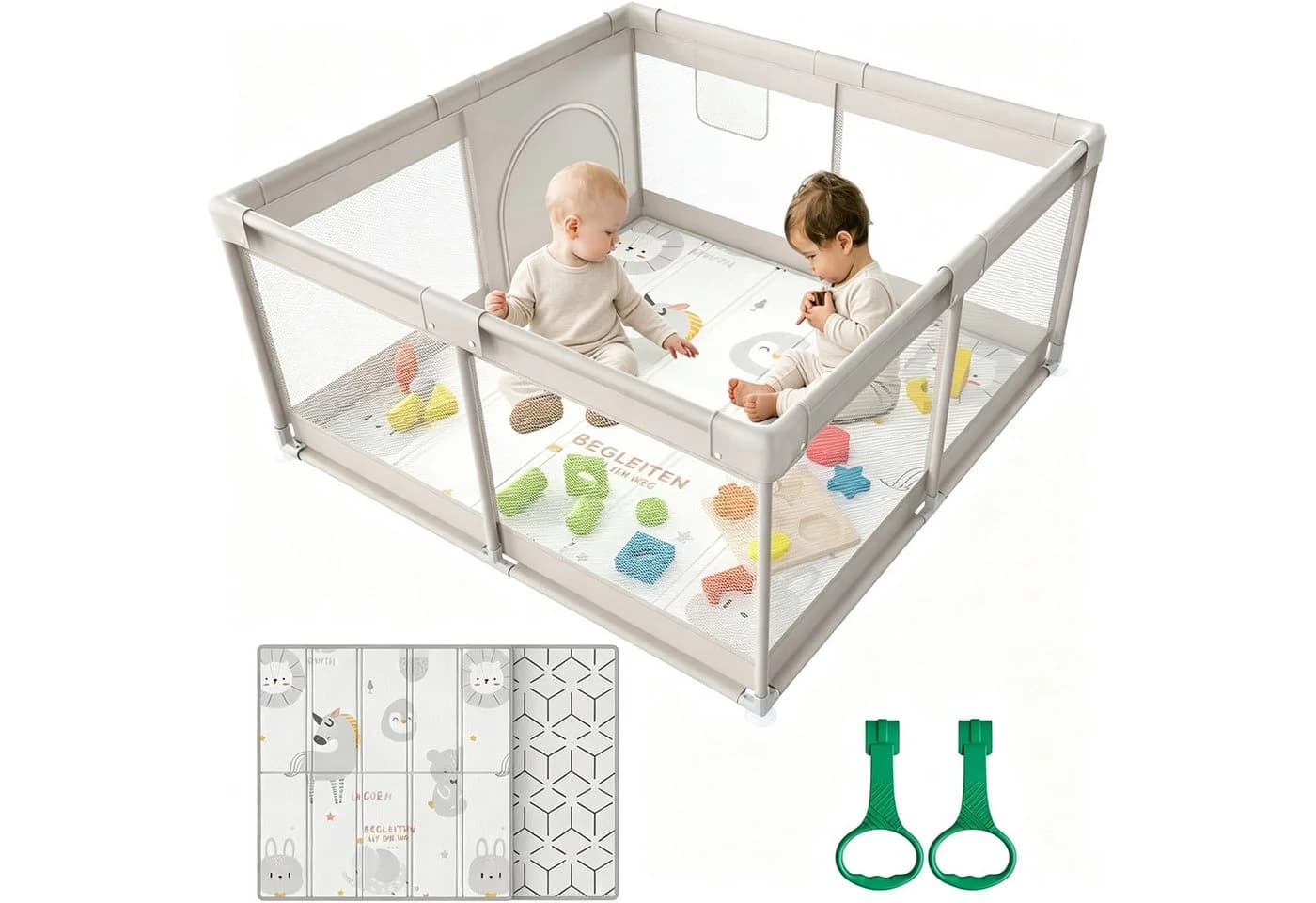 MC Star Laufstall Baby Grau mit Netzdesign und Matte - Bild 2