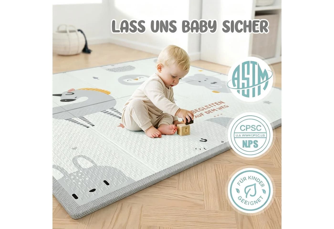 MC Star Laufstall Baby Grau mit Netzdesign und Matte - Bild 5