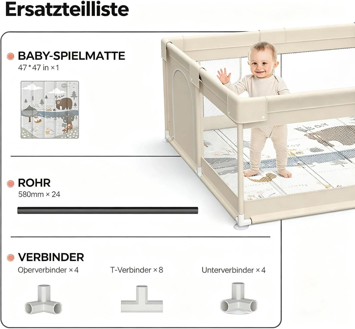 MC Star Laufstall Baby Beige 120x120 cm mit Netzdesign