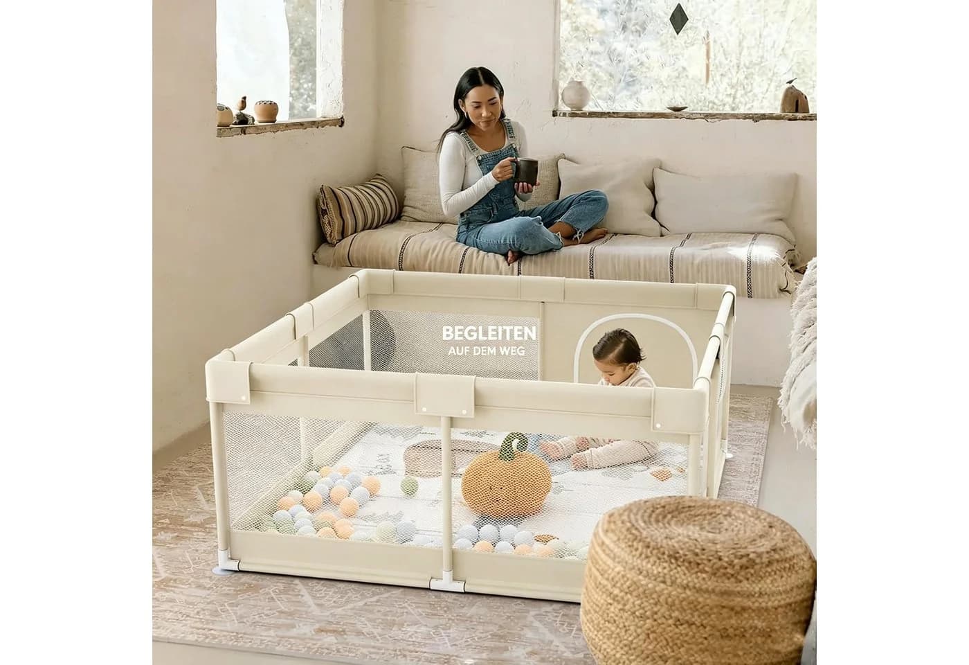MC Star Laufstall Baby Beige 120x120 cm mit Netzdesign - Bild 4