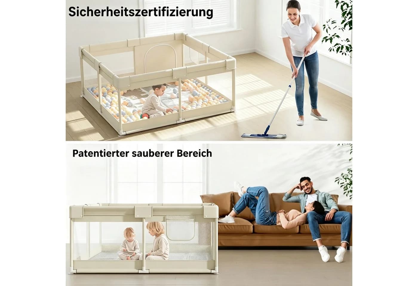MC Star Laufstall Baby Beige 120x120 cm mit Netzdesign - Bild 5