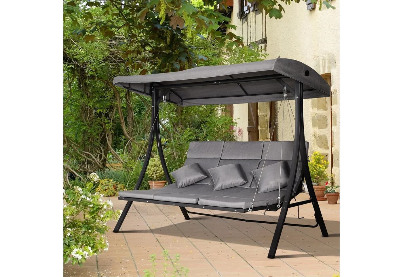 MC Star Hollywoodschaukel 3-Sitzer Grau mit Sonnendach
