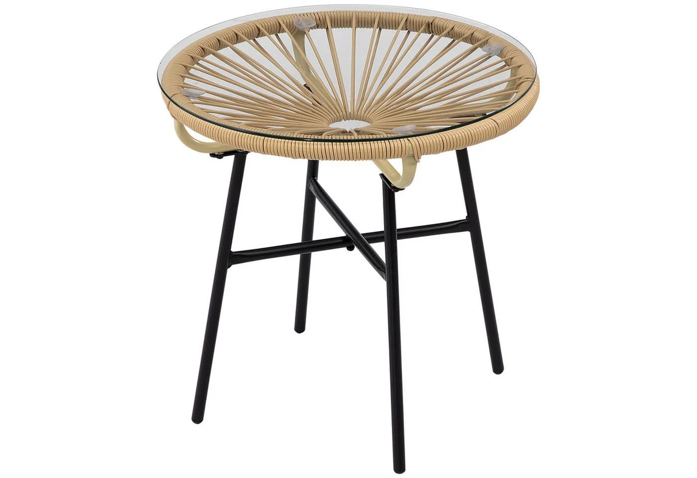 MC Star Gartentisch Boho-Stil PE-Rattan Glas Beige - Bild 2