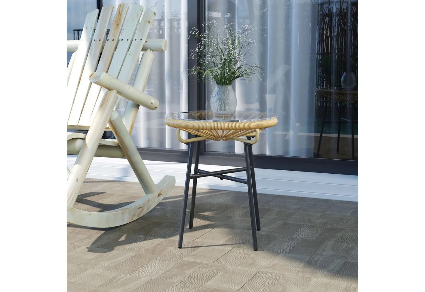 MC Star Gartentisch Boho-Stil PE-Rattan Glas Beige - Bild 3