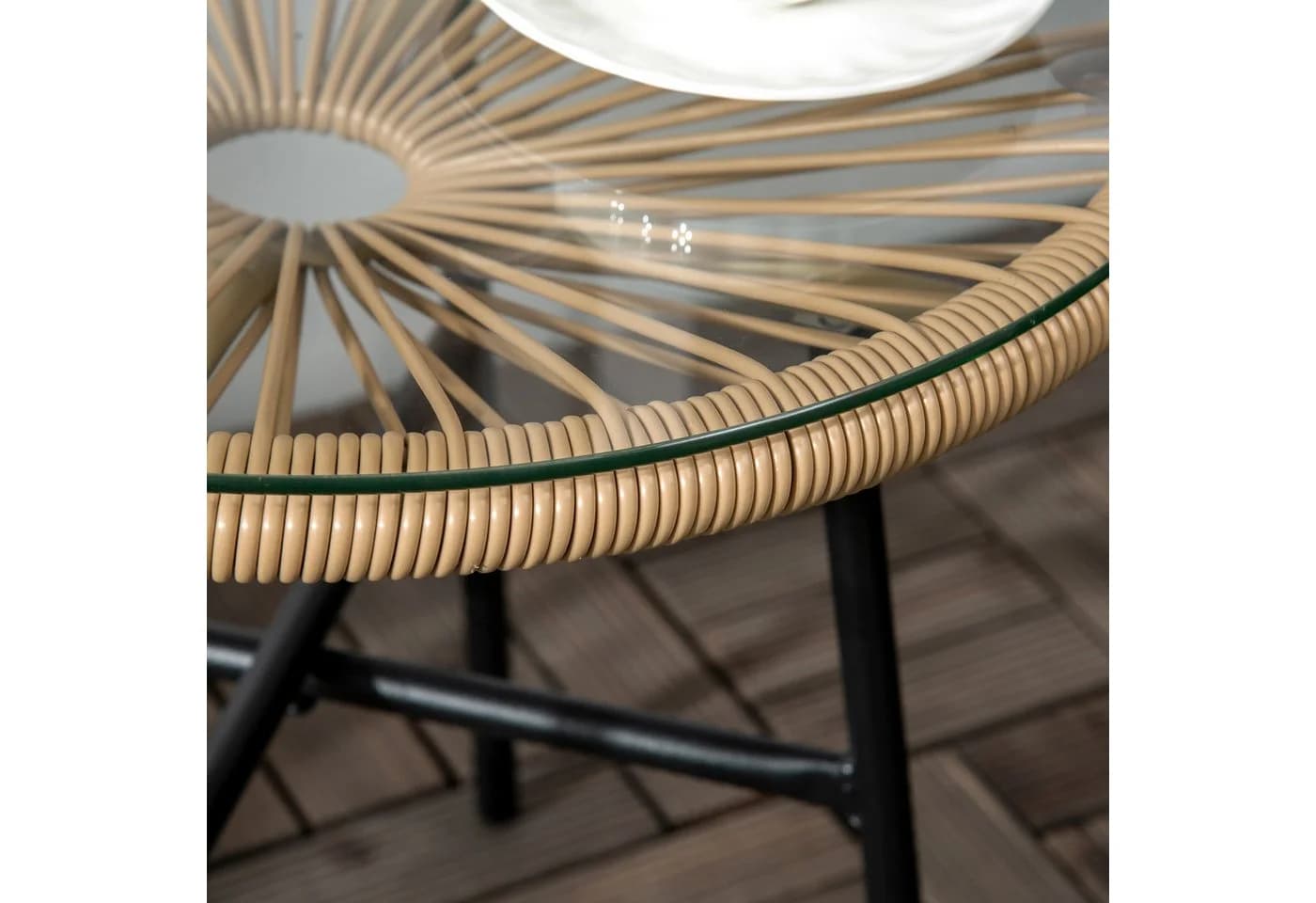 MC Star Gartentisch Boho-Stil PE-Rattan Glas Beige - Bild 4
