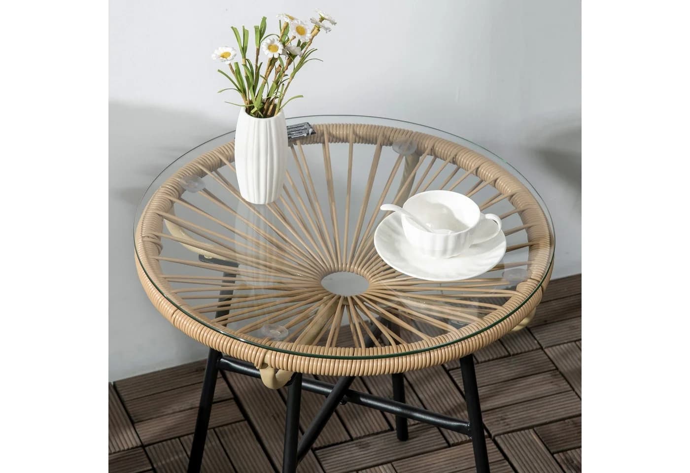 MC Star Gartentisch Boho-Stil PE-Rattan Glas Beige - Bild 5