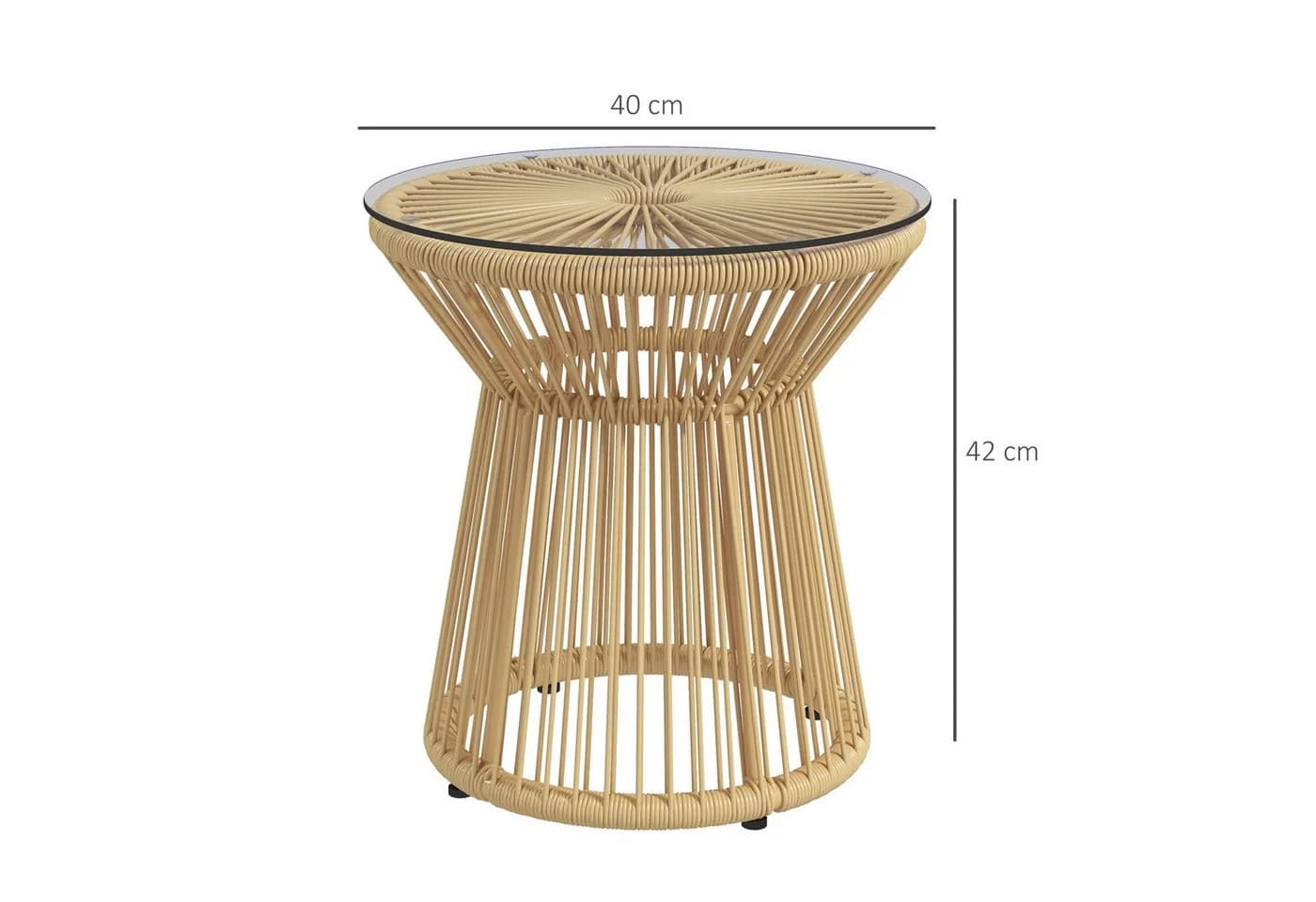 MC Star Gartentisch Outdoor-Beistelltisch Rattan-Beistelltisch Glasplatte Beige - Bild 5