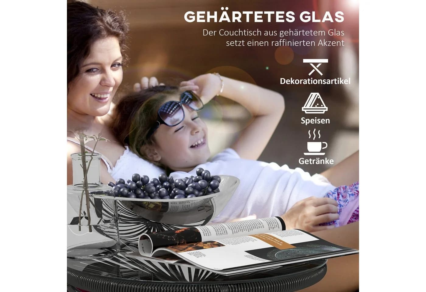 MC Star Gartentisch Boho-Stil Schwarz PE-Rattan Glas - Bild 4