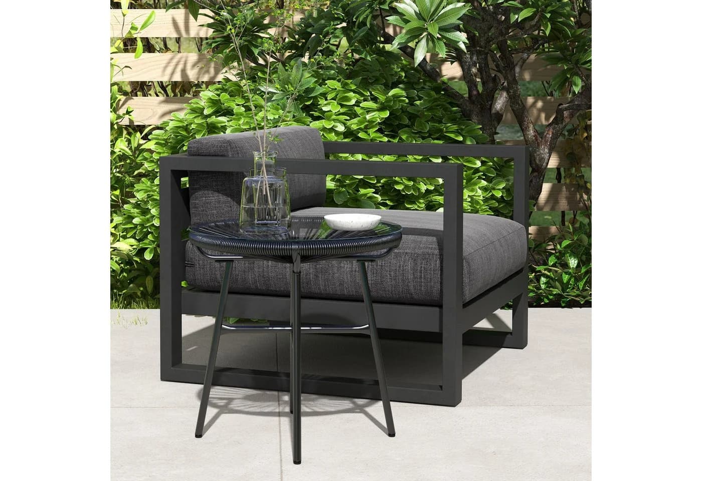 MC Star Gartentisch Boho-Stil Schwarz PE-Rattan Glas - Bild 5