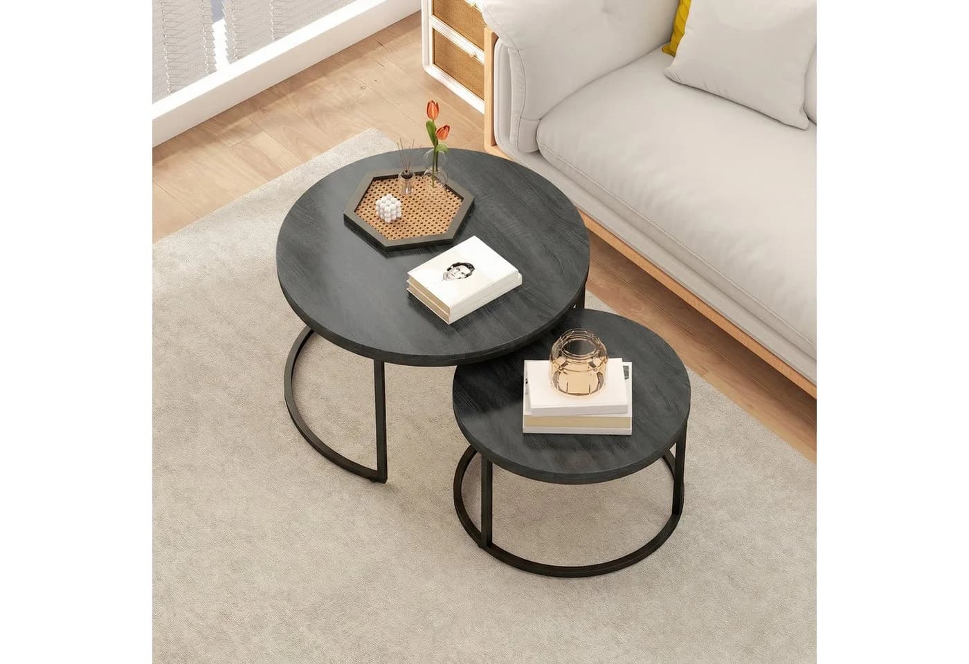 MC Star Satztisch Set 2-tlg. Grau MDF Metallgestell Stapelbar