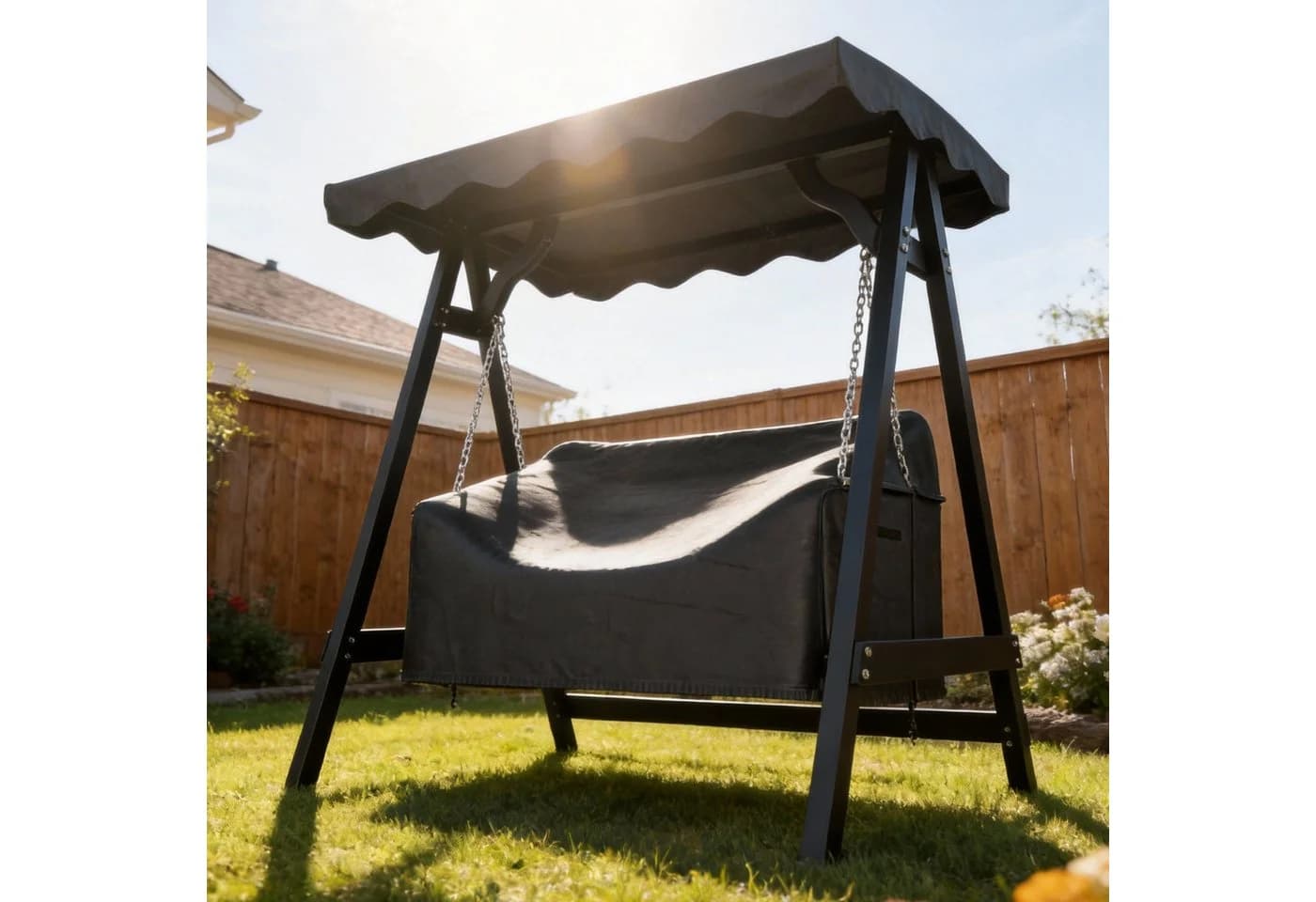 MC Star Gartenschaukel-Abdeckung 2-Sitzer Schwarz Wasserdicht UV-beständig - Bild 3