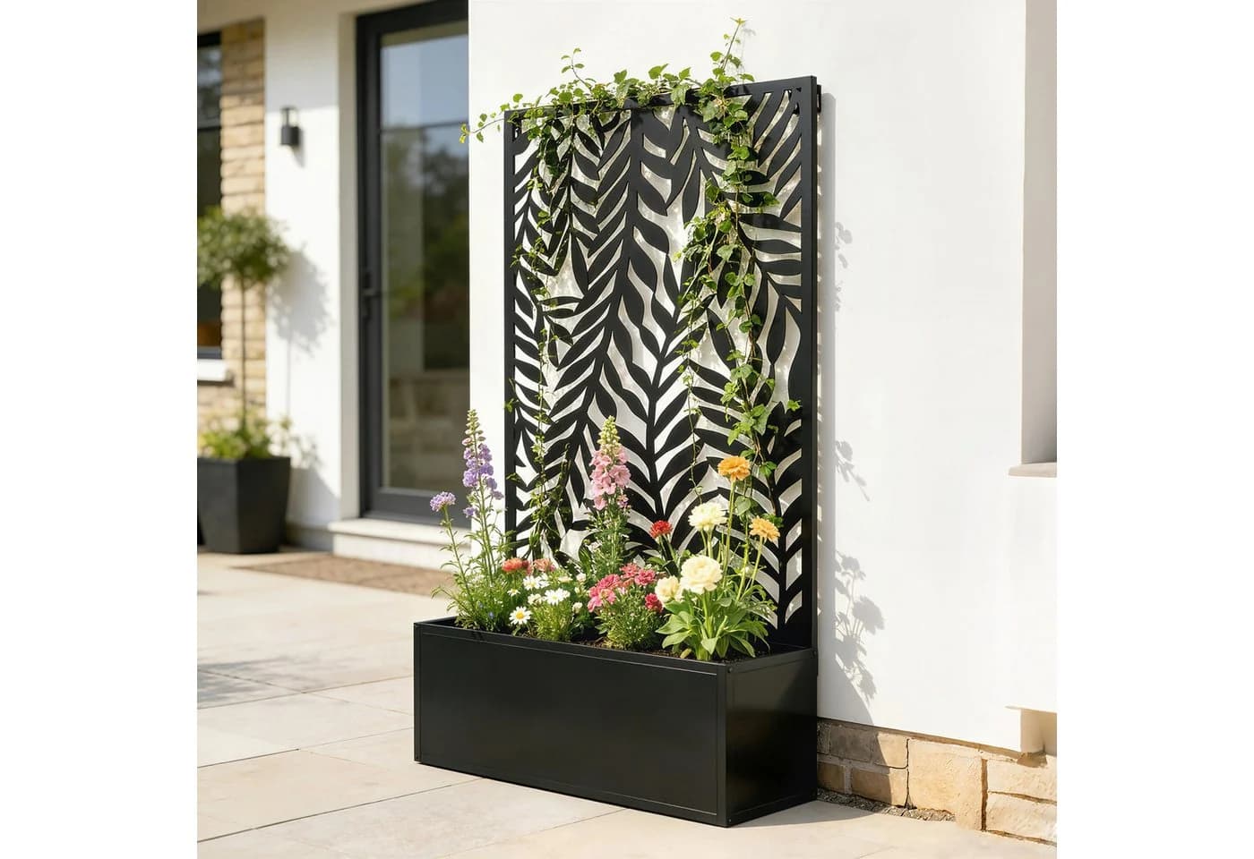MC Star Blumenkasten mit Rankgitter und Sichtschutz Schwarz