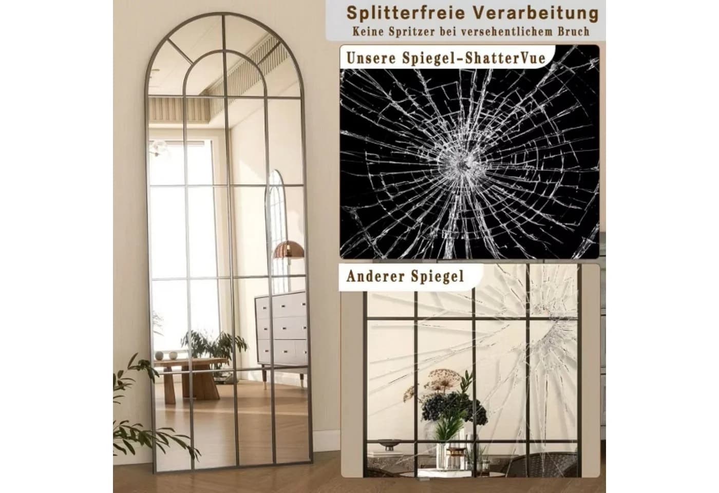 MC Star Bogen-Ganzkörperspiegel mit Rahmen Schwarz - Bild 5