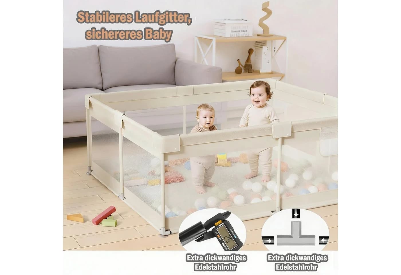 MC Star Laufstall Baby 175x150 cm XXL Beige